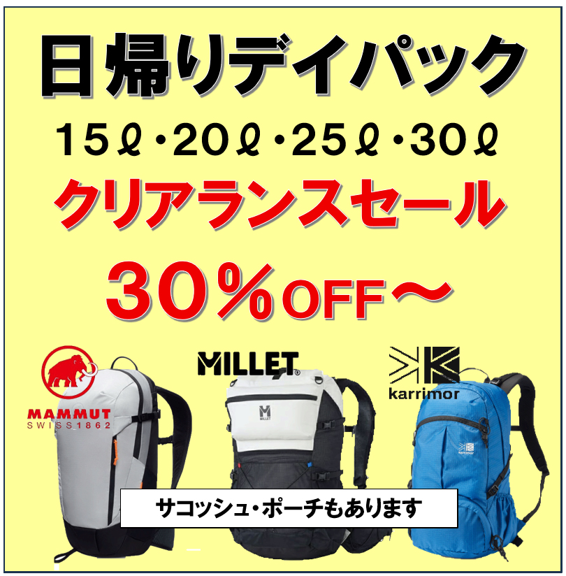 「日帰りデイパック」クリアランスセールです。